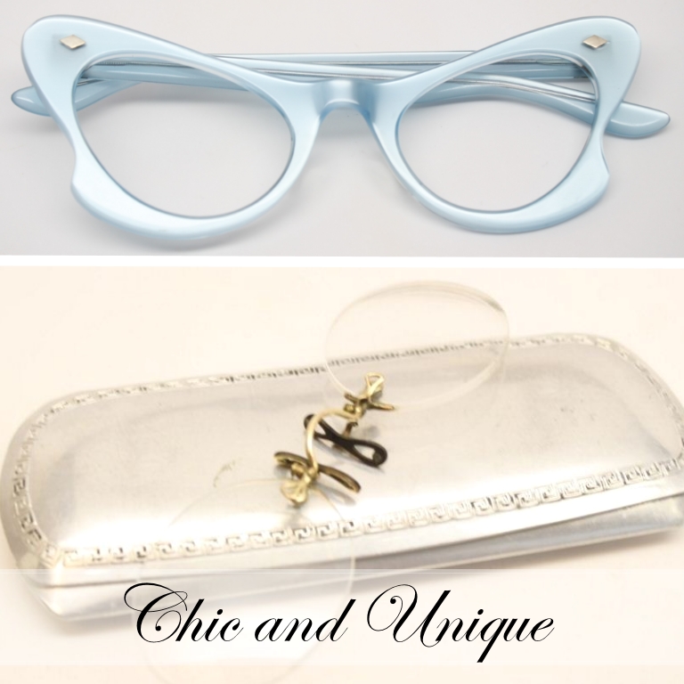 pince-nez and blue catseye glasses