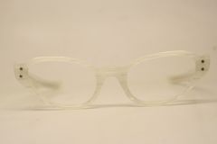 Unused Small White Stripe Vintage Cat Eye Glasses NOS