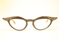 Unused Black Rhinestone Vintage Cat Eye Glasses 1960s Eyewear