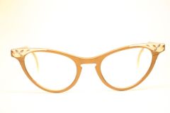 Unused Brown Aluminum Art-Craft Vintage Cat Eye Glasses 1960s Eyewear
