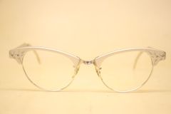 Unused Artcraft Silver Combination Metal Gold Filled Vintage Cat Eye Glasses 1960s Eyewear