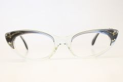 NOS Gray Fade Rhinestone Vintage Cat Eye Glasses 