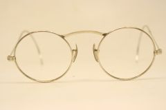 Antique Round Eyeglasses Kenilworth Silver Tone Vintage Frames With Metal Pads 42mm Lenses