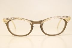 Vintage Cat Eye Glasses Unused Rose Gold Brown Combination New Old Stock