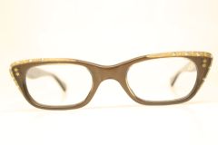 NOS Small Brown Rhinestone Cat Eye Glasses Unused