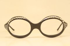Unused Black Pearl Rhinestone Vintage Cat Eye Glasses 