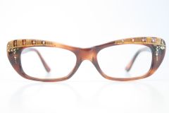 Unused Tortoise Rhinestone Vintage Cat Eye Glasses 