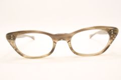 Small Unused Brownsmoke Rhinestone Vintage Cat Eye Glasses