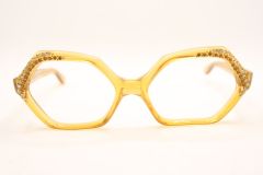 Unused Yellow Rhinestone Vintage Cat Eye Glasses