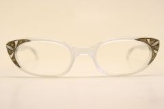 Small Unused White Rhinestone Cat Eye Glasses New Old Stock