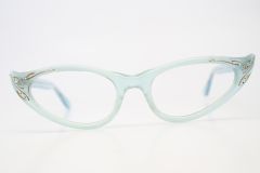 Baby Blue Rhinestone Cat Eye Glasses Vintage