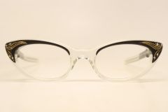 NOS Black Fade Rhinestone Vintage Cat Eye Glasses 
