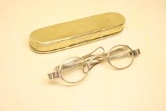 Antique Coin Silver Early-1830s- 1840s Century Eyeglasses + With Original Brass Case