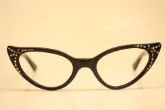 Small Unused Black Rhinestone Vintage Cat Eye Glasses 