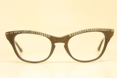 Vintage Brown Rhinestone Cat Eye Glasses 