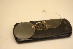 Antique Gold Hard Bridge Pince Nez Eyeglasses Vintage + Case