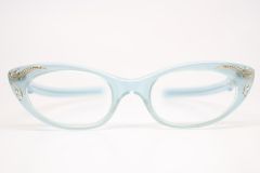 Blue Rhinestone Vintage Cat Eye Glasses 