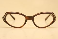 Small Unused Tortoise Rhinestone Vintage Cat Eye Glasses 
