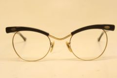 Unused Black Gold Vintage Cat Eye Glasses 