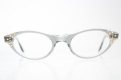 Unused Vintage Gray Rhinestone Cat eye Glasses 